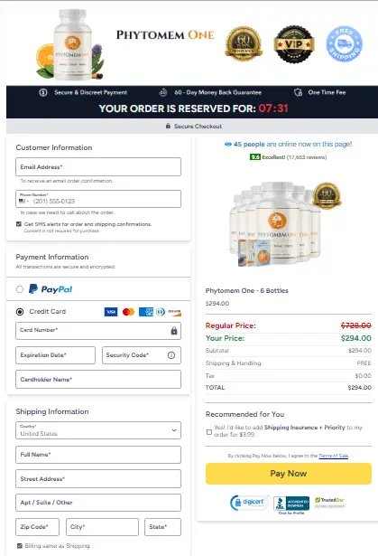 Phytomem One checkout page
